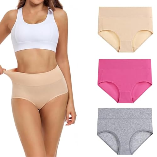 Image of GLAMORAS Women's Cotton High Waist Full Coverage Panty Set, Size M-XXL (Pack of 3 Panty) | High Rise Seamless Brief Panties for Women | Cotton Soft Tummy Support Underwear Panties for Women Combo Set