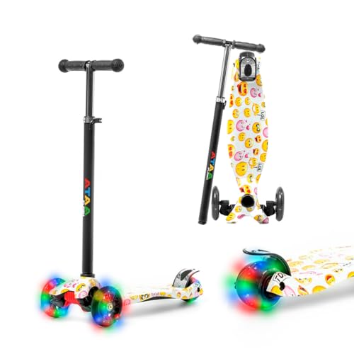 Patinete Amarillo de 3 Ruedas ATAA Flash - Patinete Infantil con Luces y con Manillar Ajustable, Giro por Gravedad - para niños de 2 a 9 años