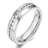 TIGRADE 4mm 6mm Titanium Ring Cubic Zirconia Engagement Ring Wedding Band Size 3.5 to 13, 6MM, Size 11
