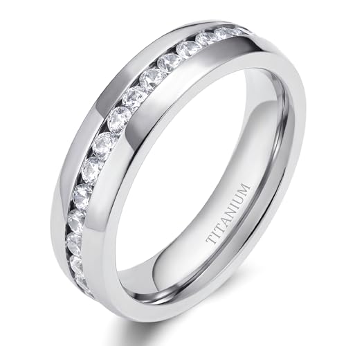 TIGRADE 4mm 6mm Titanium Ring Cubic Zirconia Engagement Ring Wedding Band Size 3.5 to 13, 6MM, Size 11