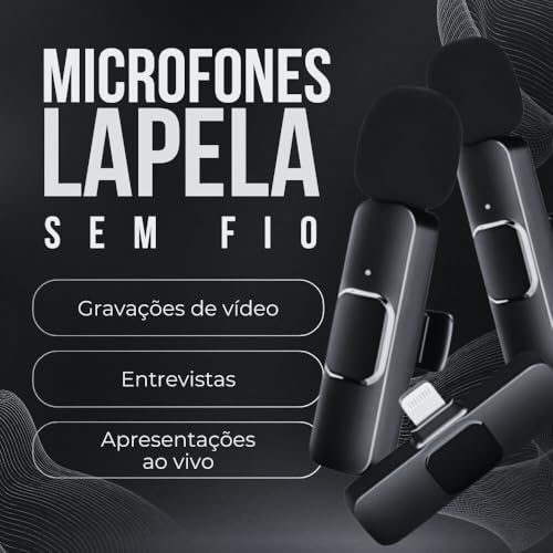 Microfone de Lapela Sem Fio 2 Peças para iPhone, iPad, Android – Áudio Profissional, Suporta 2 Micro