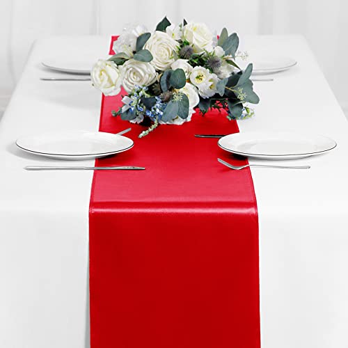 Beddeb 5-Pack Red Satin Table Runner 12 X 108 Inch Long Table Runner For Wedding, Black Birthday Party Decorations, Premium Table Runners For Banquets, Graduations, Engagements #TOP1