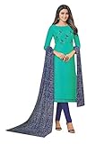 Womens Kora Silk Embroidery Sequins Salwar Kameez with Crush Silk Bandhani Dupatta (Size-40/ Sea Green)