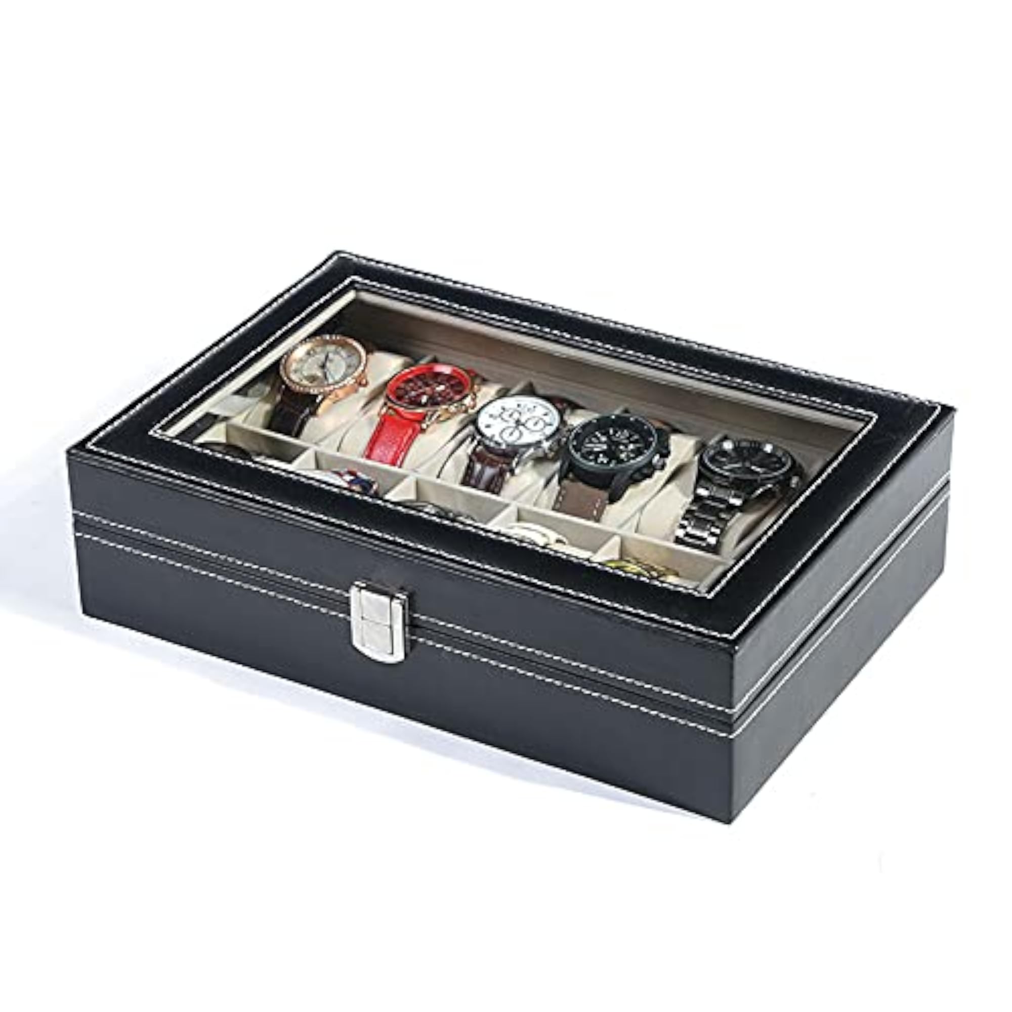 Watch Box Display Case Jewelry Organizer with Glass Top