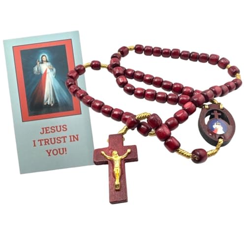 Westmon Works Divine Mercy Rosary Set Deluxe Wooden Bead Prayer Accessory with Made in the USA Jesus I Trust In You Holy Prayer Card