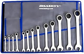 HASKYY Flex-Head Ratchet Spanner Set, 8 - 24 mm, Open / Ring Spanner Set 14 Piece