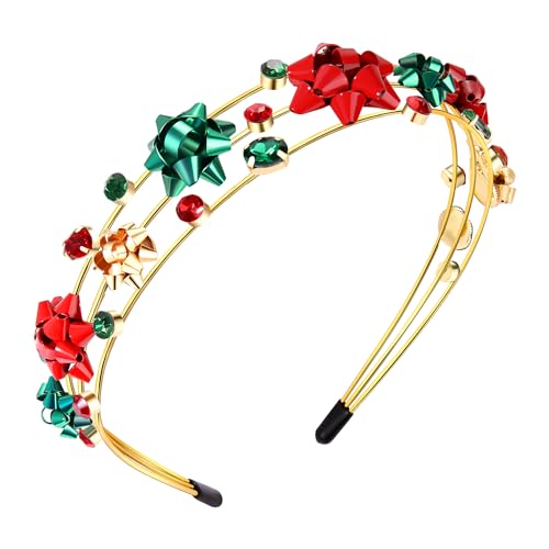 vokone Fasce per capelli natalizie da donna, multistrato, con fiocco di cristallo, accessorio per capelli per feste e regali