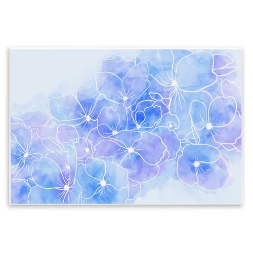 Pastel Blue Floral Outline, 10 x 15 Inch Mounted Print on Wall Plaque