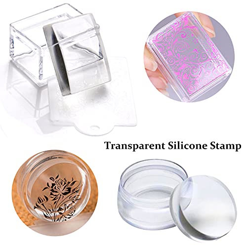 Freeorr 4 Different Clear Silicone French Nail Art Stamper Set With 4 Scrapers, Round Rectangular Double Head Transparent Visible Body Jelly Stamping For Nail Art Manicure #TOP2