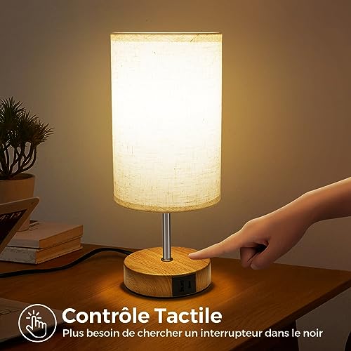 Lampe de chevet tactile USB A+C, 3 niveaux Suright