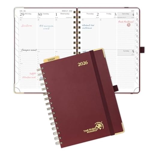 POPRUN 2026 Planner (Medium Size 8.5'' x 6.25'' Wire-Bound Hard Cover) Daily Weekly and Monthly Calendar - Agenda 2026 (Jan.2026-Dec.2026) with Hourly Schedule, Monthly Tabs - Burgundy