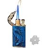 Torch Lighter,Relief Crocodile Magic Dual Flame Lighter with Adjusting Flame Tool,Creative Windproof Jet Torch Butane Lighters, Refillable Butane Lighters Gifts for Outdoor Indoor(Blue)