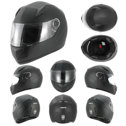 Image of Favoto Full Face Motorcycle Helmet DOT Approved for Men Women, Black, L