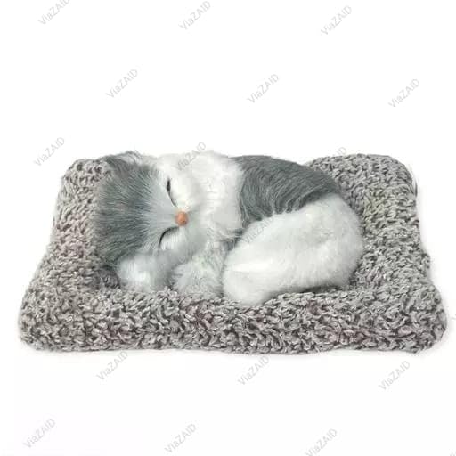 ViaZAID Mini Sleeping Cat in Basket Kitten Doll with Meows Sounds by Pressing Over The Cat/Kitten Toy Doll Decor for Office Desk Hand Toy Gift for Kids Boys,Girls Girlfriend (Gray & White)
