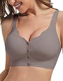 MOEOZLLO Front Closure Bras for Women No Underwire Padded Wireless Comfort Full Coverage Bra Seamless Mastectomy Bras-Grey,XXL