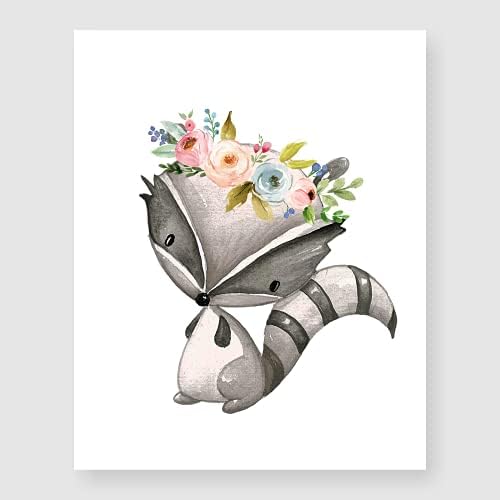 Bestbuddy Pet Set of 4 (8X10) Unframed Woodland Animals Fox Raccoon Bunny Deer with Flowers Crown Nursery Art Prints Kids Baby Girl Room Wall Decor BBPAP009 - Image 4