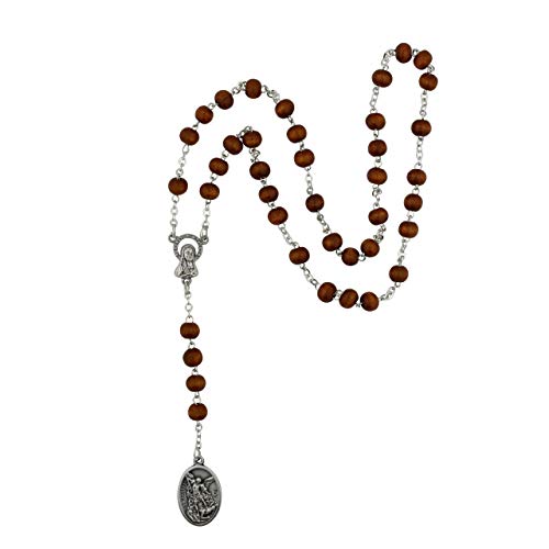 Saint Michael The Archangel Chaplet | Beautiful Wood Beads | St. Michael and Guardian Angel Medal | Perfect for Lenten Devotion | Great Gift for First Communion or Confirmation | Made in Italy