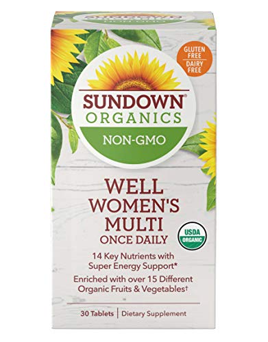 Organic Multivitamin for Women by Sundown, with Vitamins C, D3, and B, Non-GMO, Free of Gluten, Dairy, Artificial Flavors, Once Daily, 30 Tablets