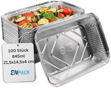100x Aluschalen Mit Deckel 22x12cm - Menüschalen 940ml Für Grill & Catering