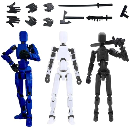 KYEDGC 3Pcs T13 Action Figure, Titan 13 Action Figure, T13 Action Figure Set Toy, T13 Multi-Jointed Movable Titan 13 Robot Figure Desktop Decoration for Kid Adult Gift (Black, Blue, White)