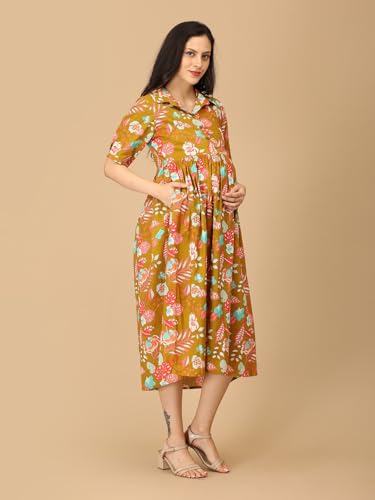 Image of The Mom Store Maternity and Nursing Dress | Pre and Post Pregnancy Dress | Zipper /Button Opening | Causal Wear | Trendy Stylish Causal Dresses for New Moms