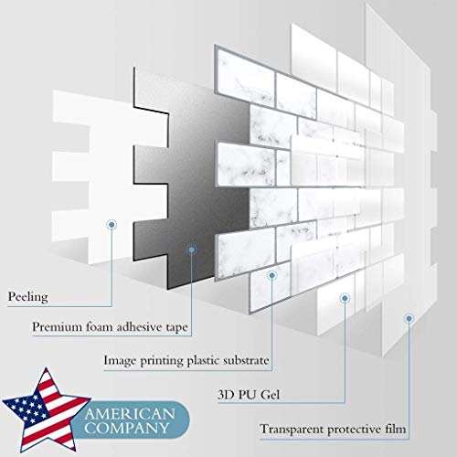 CozyWallz Kitchen Backsplash Peel and Stick, and Bathroom, Laundry Room Tiles, Heat and Staining resistant, 3d wall panels peel and stick backsplash, 12