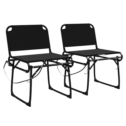 Outsunny Set da 2 Sedie Pieghevoli Multifunzione, Sedia da Campeggio e per Gradinata con Telaio in Metallo e Tessuto Oxford, Nero