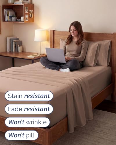 Image of Extra Deep Twin XL Sheet Set - 4 Piece Breathable & Cooling Sheets - Mauve | Hotel Luxury Bed Sheets Set, Easy & Secure Fit, Ultra-Soft, Wrinkle & Fade Free, Comfy Sheets Set with Extra Deep Pockets