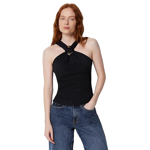Amazon Essentials Womens Slim-Fit Ribbed Halter Top with Resin Detail Black Medium