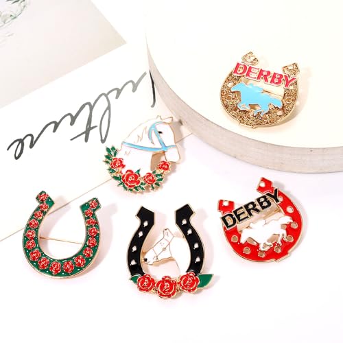 Image of Kentucky Derby Brooches for Women Enamel Horseshoe Riding Suit Brooch Pins Rose Horse Race Day Brooches Kentucky Derby Outfits Accessories Jewelry Gifts