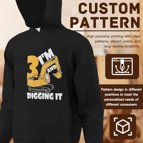 Kids Retro Construction Boy 3 Years Old Two 3yr 3th Birthday Boys Girls Lightweight Kangaroo Pocket Fleece Hoodies 7