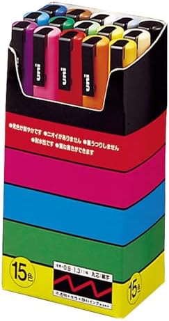 uni Posca Top Selling Paint Markers, 3M Fine Point Acrylic Paint Pens with Reversible Tips, Artist Recommended For Gifts, Decorations, Fabric, Metal, Glass, Wood and Canvas, Set of 15