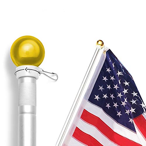 Anley 5 Feet Wall Mount Flagpole, Aluminum Flag Pole with Rotating Rings - Weather Resistant & Rust Free - Gold Ball Top