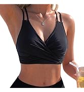 Firpearl Women's Underwire Full Coverage Bikini Top Only Criss Cross Swim Crop Top Push Up Bathin...