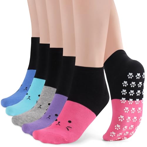 WANZHIHUI Non Slip Grippy Socks Girls Cute Cat Grip Socks