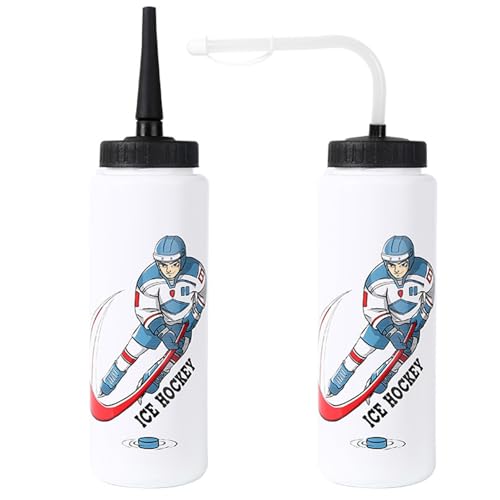 Botella de agua de hockey con pajita larga para beber con casco sin goteos molestos en el campo