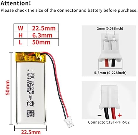 EEMB 3.7V Lipo Battery 620mAh 602248 Lithium Polymer ion Battery Rechargeable Lithium ion Polymer Battery with JST Connector (UL Certified for Cell)