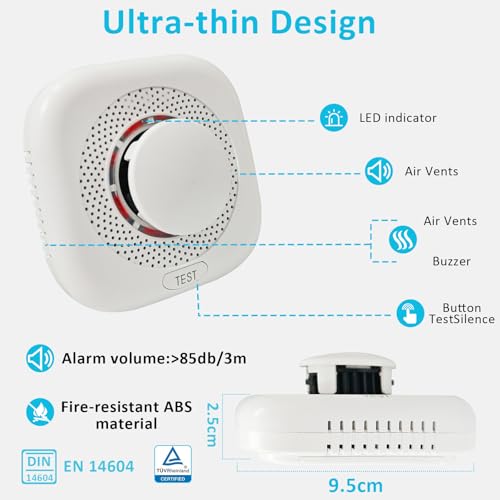 Smoke Alarm 2 Pack,Smoke Detector for Home with Test Button & Silence Button,Fire Alarm with LED Indicator,Ionization Smoke Alarm Battery Operated - Thumbnail 2