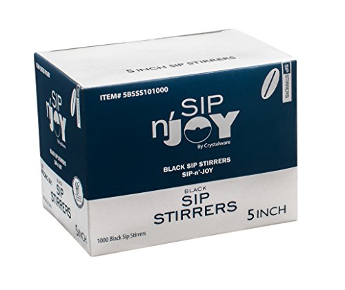 Crystalware, Plastic Stir Straw, Sip Stirrer, For Coffee and Cocktail, Black 5 Inches