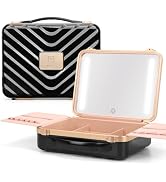 KZAOPZ Travel Makeup Case, Large Makeup Bag with Mirror LED Light 3 Adjustable Brightness, Portab...