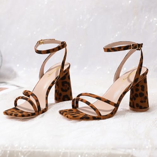Image of RIBONGZ Block Heels Prom Heeled Sandals for Women Chunky Square Open Toe Strappy High Heels Ankle Strap Wedding Bridal Shoes High Heel Sandals for Party Dress