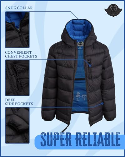 Image of URBAN REPUBLIC Boys Puffer Jacket - Packable Warm Insulated Hooded Boys Winter Coat with Pockets (Sizes 4-20)