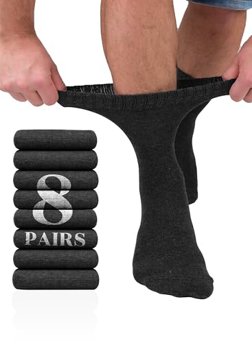 Hugh Ugoli Diabetic Socks for Men, Loose Ankle Socks, Bamboo, Extra-Wide, Thin, Seamless Toe, Non-Binding Top, 4 or 8 Pairs