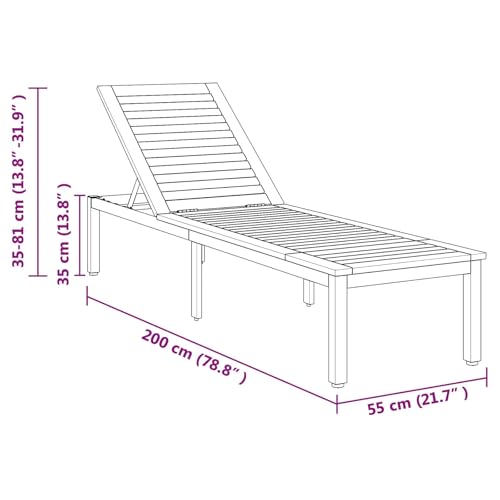 Bain de soleil robuste avec dossier réglable en bois d'acacia noir