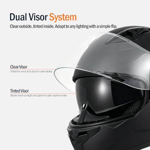 TTMiku Matte Black Modular Motorcycle Helmet DOT Certified - Full Face Flip Up Dual Visor ADV Street Bike Adventure ATV Motorbike Helmet for Street for Adult Men Women, Small by TTMiku - Image 4