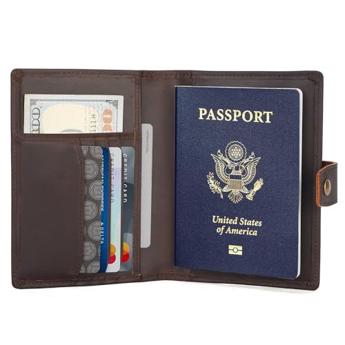 Polare Slim RFID Blocking Leather Passport Holder Travel Bifold Wallet For Men (Dark Brown(Snap Version))2