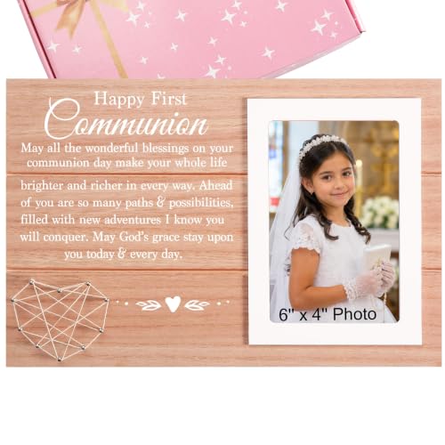 Sioial Happy First Communion Present-Confirmation Present-Holy 1st Communion Gift-Catholic Confirmation Gift-Wooden Photo Frame Picture Frame