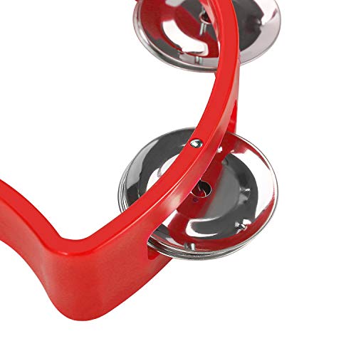 Flexzion Tambourine Hand Bell Percussion Musical Instruments (Red), Plastic Music Instrument Half Moon Mini D Handheld Shaker, Jingle Bells #TOP3