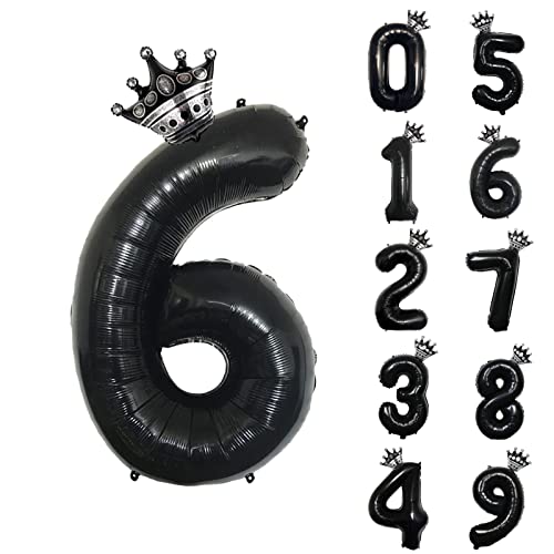 養楽堂 誕生日 バルーン 数字 パーティー 飾り風船 0-9 王冠 デコレーション装飾 32インチ 大きい バルーン 結婚式 記念日 子供 大人兼用 ブラック6