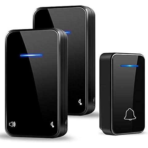 『No Battery Required』Self-Powered Wireless Doorbell, Cordless Plug in Door Bells with 2 Receivers, IP55 Waterproof Door Chime Bell, 48 Ringtones, 0-115 dB Loud 7 Levels Volume 1000ft (300M) Range Cover